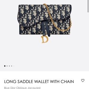 Long Saddle Wallet with Chain Blue Dior Oblique Jacquard